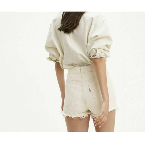 Levi's Premium 501 High Rise Original Cutoff Shorts Off White Size 30 - Picture 2 of 15